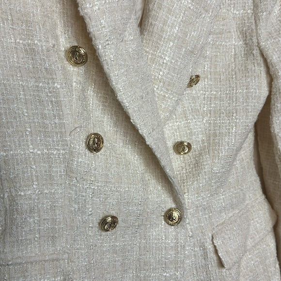 Zara Double Breasted Embossed Tweed Tailored Fit Ecru White Blazer Jacket - Picture 12 of 16